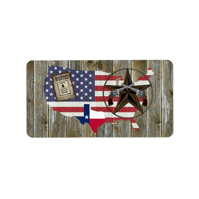 Texas Lone Star Duelling Pistols Most Wanted Sign Label (Front)