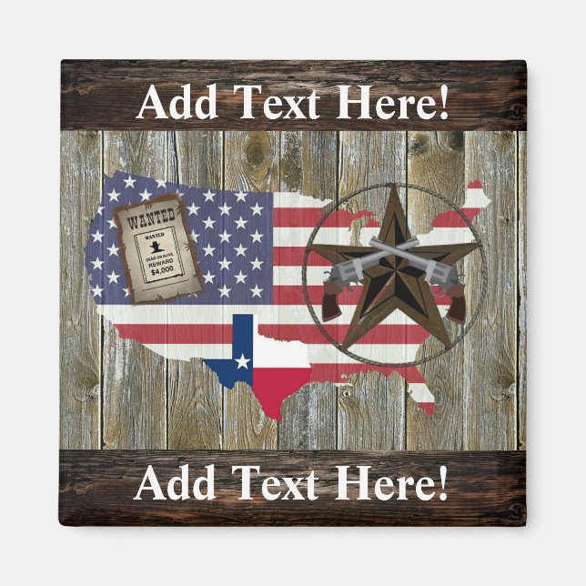 Texas Lone Star Duelling Pistols Most Wanted Sign  Magnet (Front)