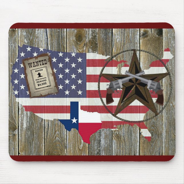 Texas Lone Star Duelling Pistols Most Wanted Sign Mouse Pad (Front)