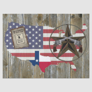 Texas Lone Star Duelling Pistols Most Wanted Sign Tissue Paper