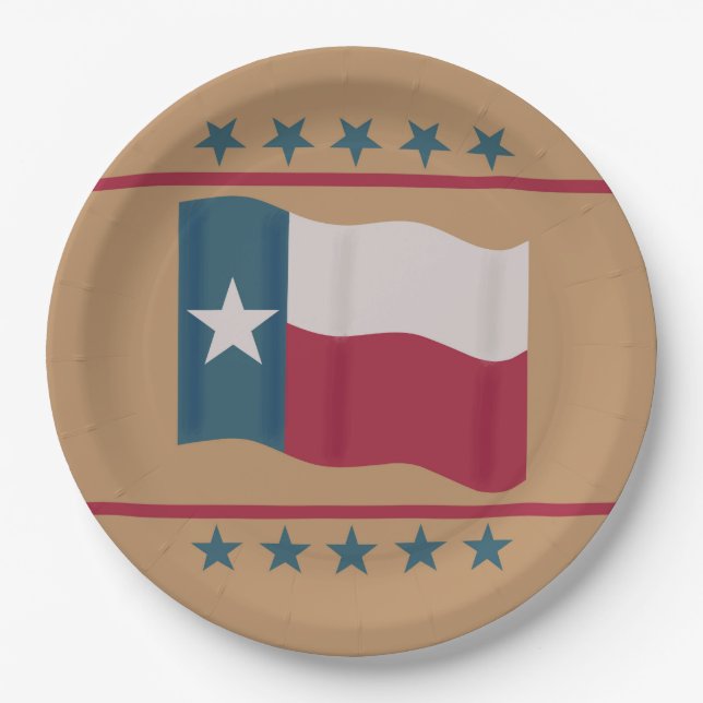 Texas Lone Star Flag Red White Blue Tan Paper Plate (Front)