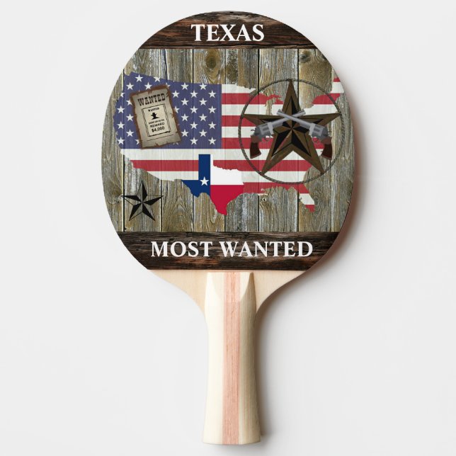 Texas Lone Star State Duelling Pistols Most Wanted Ping Pong Paddle (Front)