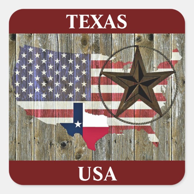 Texas Lone Star State Flag Map Square Sticker (Front)