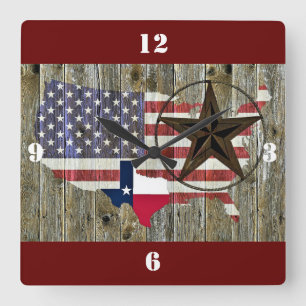 Texas Lone Star State Flag Map Square Wall Clock