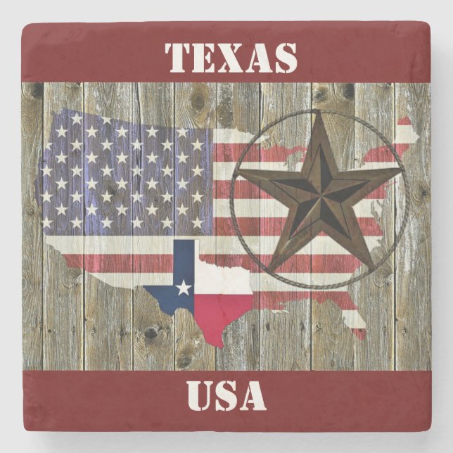 Texas Lone Star State Flag Map Stone Coaster (Front)