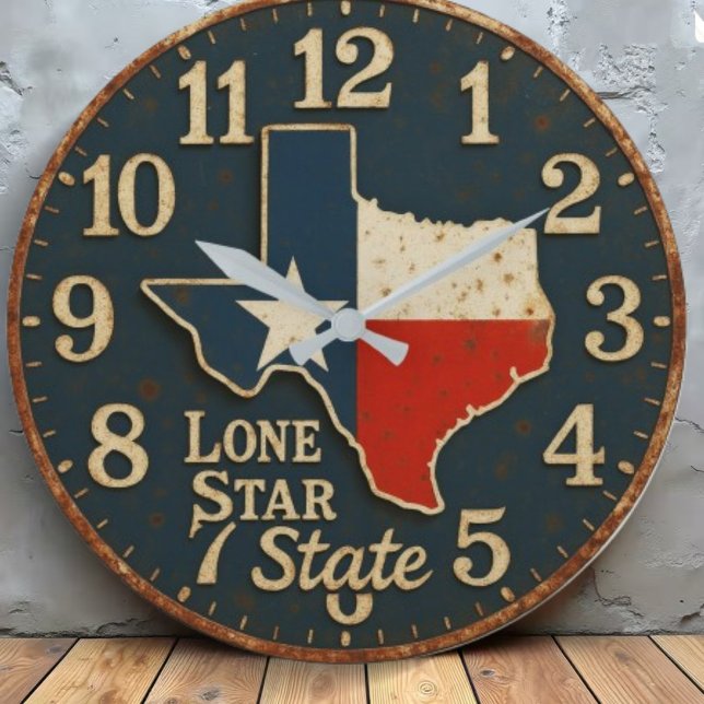 Texas Lone Star State map rustic cowboy Large Clock (Creator Uploaded)
