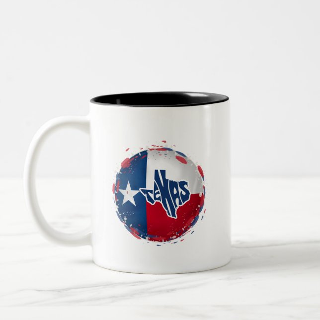 texas Lone star state red white and blue Two-Tone Coffee Mug (Left)