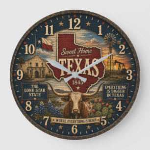 Texas Lone Star State RusticGift for Home Ranch Large Clock