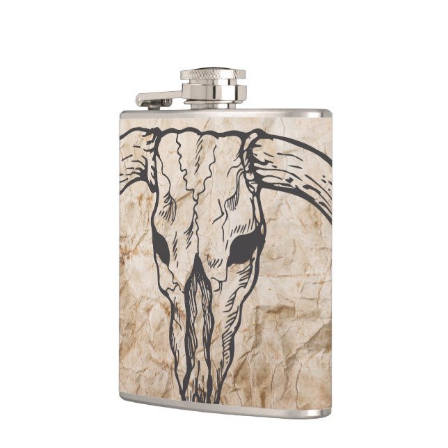 Texas Longhorn Bull Skull Hip Flask (Left)
