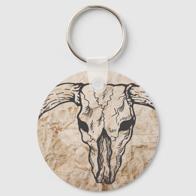 Texas Longhorn Bull Skull Key Ring (Front)
