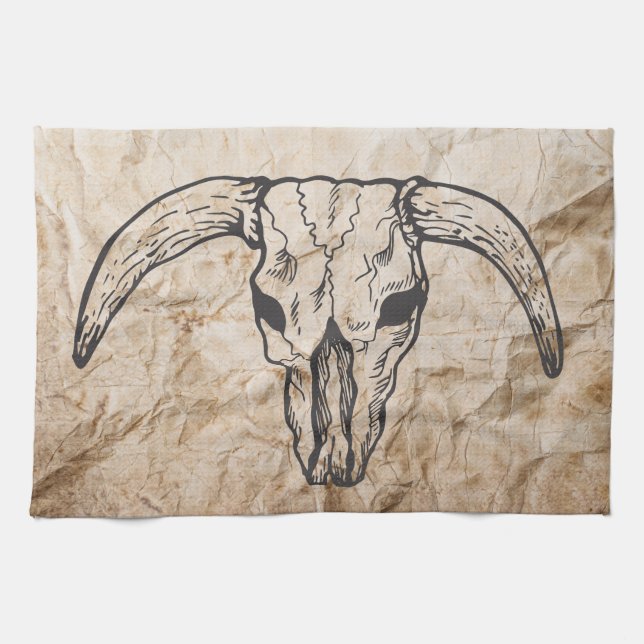 Texas Longhorn Bull Skull Tea Towel (Horizontal)