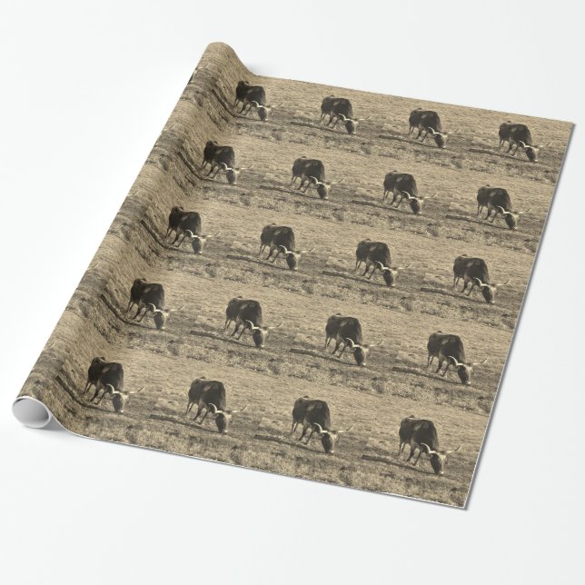 Texas Longhorn Cattle Cow  Photo Rustic Wrapping Paper (Unrolled)