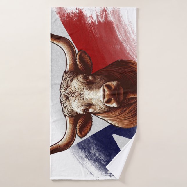 Texas longhorn cow & flag bath towel (Bath Towel)