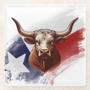 Texas longhorn cow glass coaster