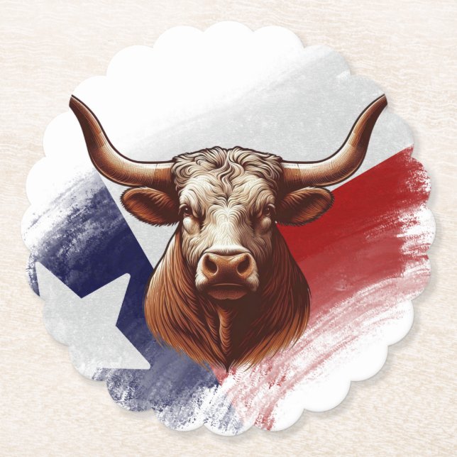 Texas longhorn cow paper coaster (Front)