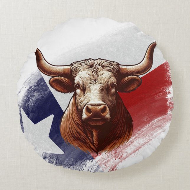Texas longhorn cow round cushion (Front)