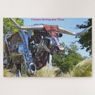 Texas Longhorn Sculpture .Christmas Greetings Jigsaw Puzzle