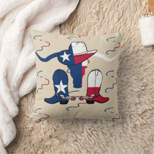 Texas Longhorn Steer Cowboy Hat Boots And Rope Cushion
