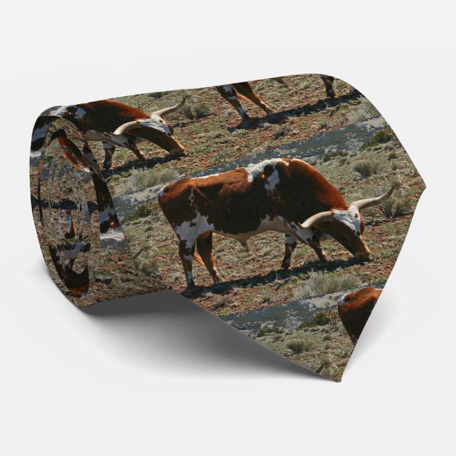 Texas Longhorn Steer  Print On Necktie (Rolled)