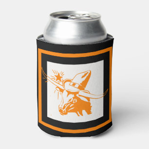 Texas Longhorn Steer With Cowboy Hat Can Cooler