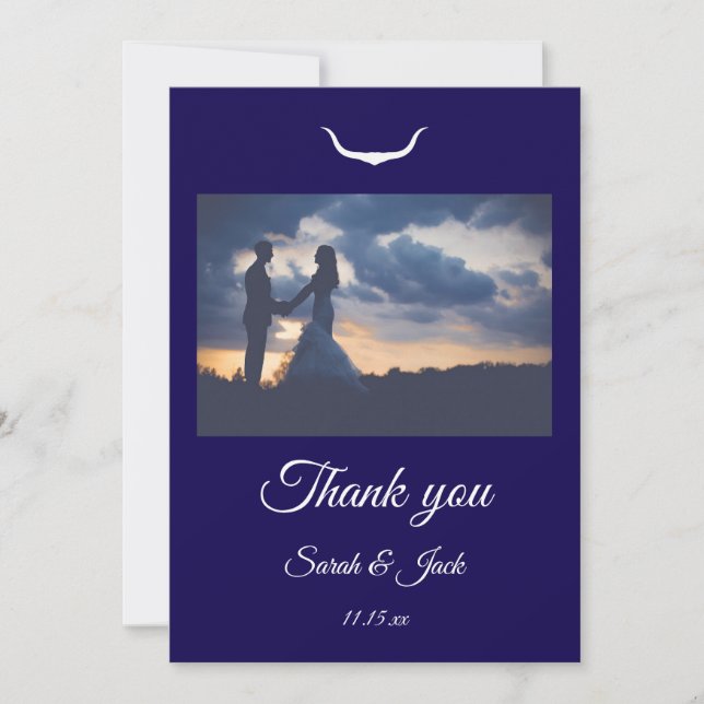 Texas Longhorn Wedding Flat Thank You Card (Front)