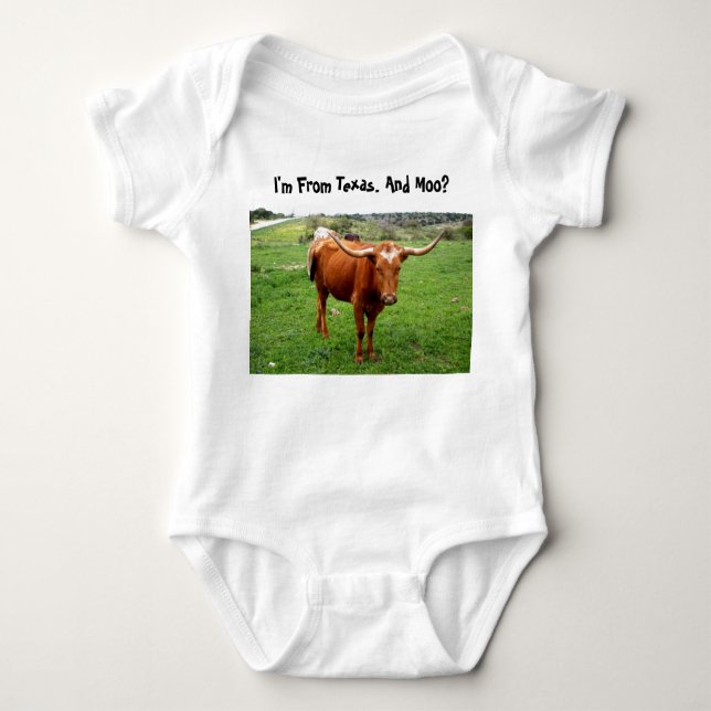 Texas Longhorn With Funny Texas Saying Baby Bodysuit (Front)