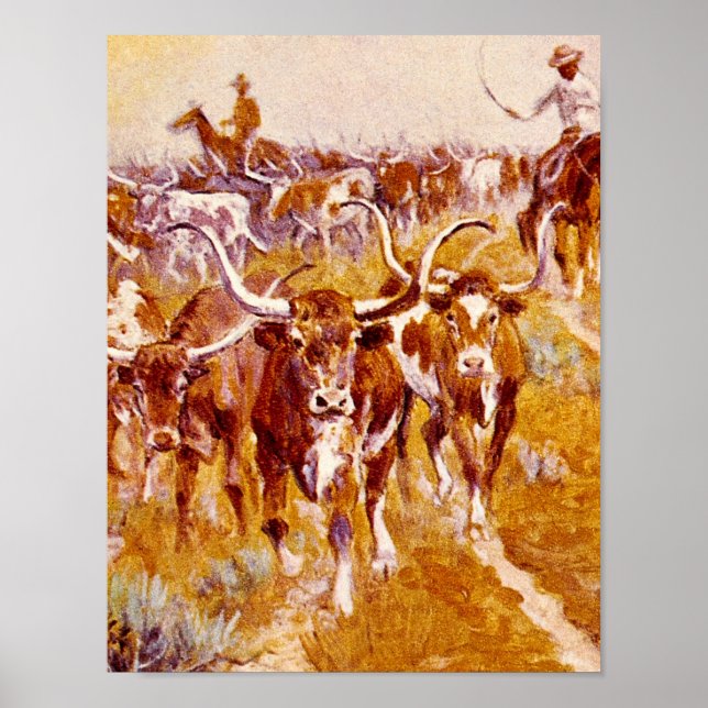 'Texas Longhorns',Olaf C.Seltzer_Great Work of Art Poster (Front)