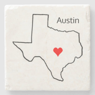 Texas Love Custom Location Red Heart City Austin Stone Coaster