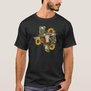 Texas Map Leopard Sunflower Western Texas Cow Long T-Shirt