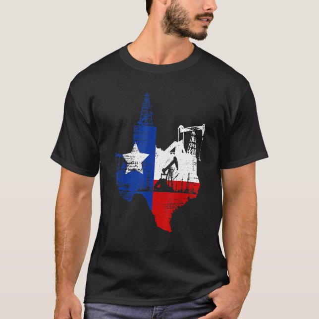 Texas Map Oildfield Worker Gasoline Petroleum USA T-Shirt (Front)