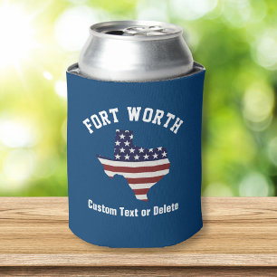 Texas Map Patriotic USA Flag Your City or Text Can Cooler