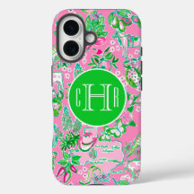 Texas Map Pink & Green Preppy Pattern Monogrammed
