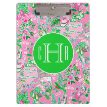 Texas Map Pink & Green Preppy Pattern Monogrammed