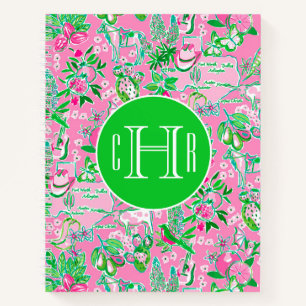 Texas Map Pink & Green Preppy Pattern Monogrammed Notebook