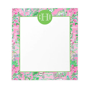 Texas Map Pink & Green Preppy Pattern Monogrammed Notepad