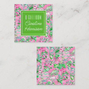 Texas Map Pink & Green Preppy Pattern Personalised Card