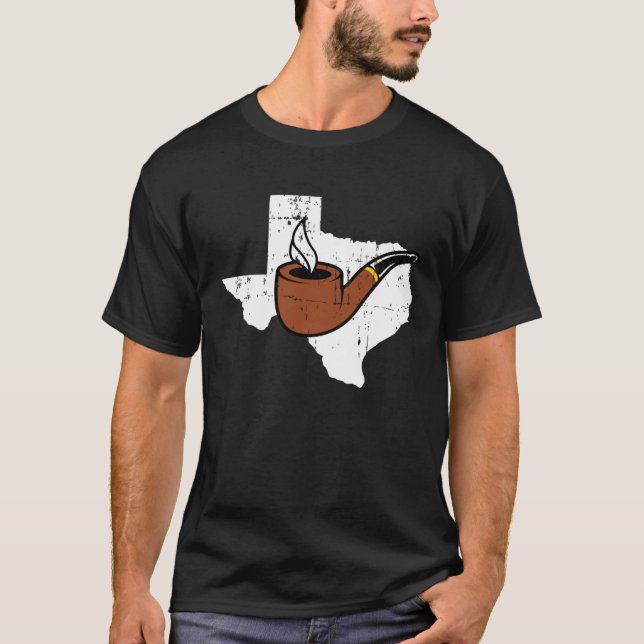 Texas Map Tobacco Pipe Smoking Hobby Briar Pipe Sm T-Shirt (Front)