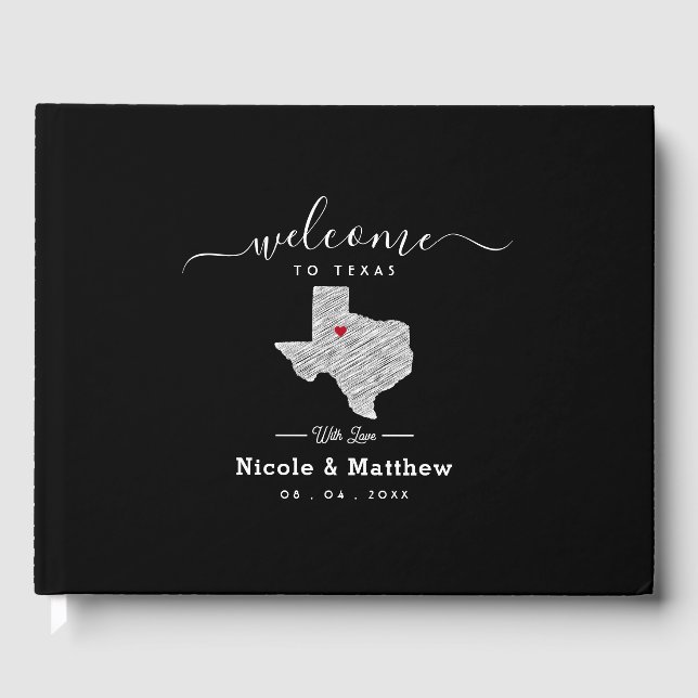 Texas Minimalist Texan Map Wedding Welcome Guest Book (Front)