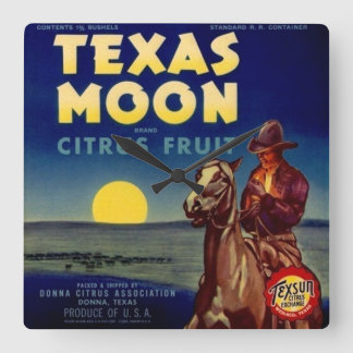 Texas Moon Citrus Fruit Crate Label Square Wall Clock
