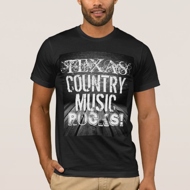 Texas Music Rocks Basic Black T-Shirt (Front)