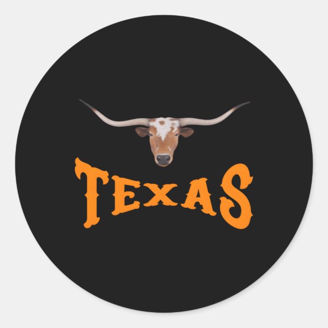 Texas Name With Longhorn Sr'S Head Classic Round Sticker (Front)