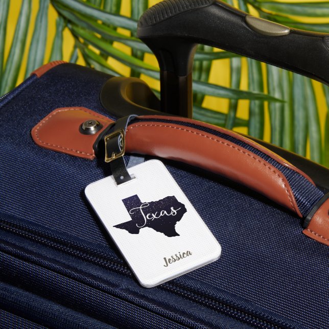 Texas Night Stars State Shape Luggage Tag (Front Insitu 1)