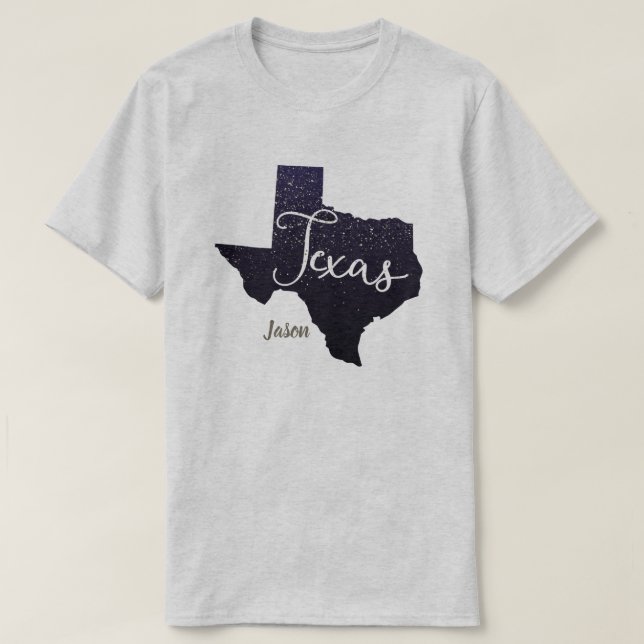 Texas Night Stars State Shape T-Shirt (Design Front)