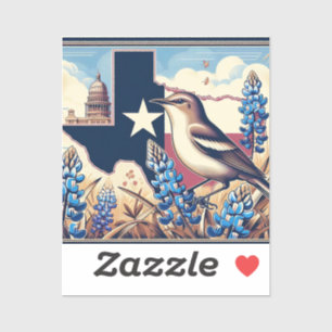 Texas Northern Mockingbird and Bluebonnet Flower