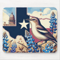 Texas Northern Mockingbird and Bluebonnet Flower
