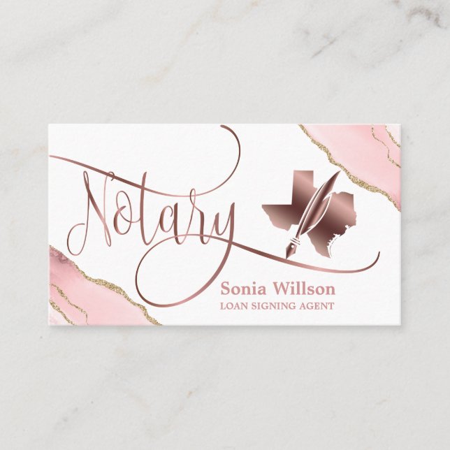 Texas Notary Loan Signing Agent Modern Blush Pink  Business Card (Front)