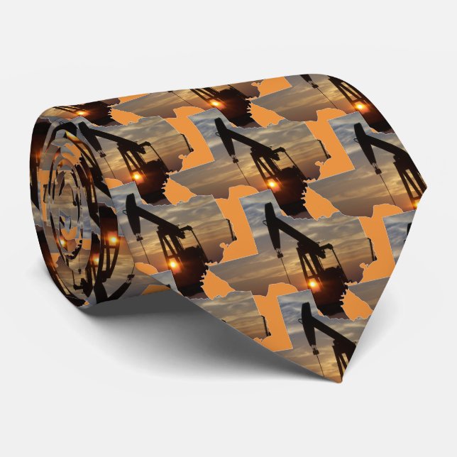 Texas Oil Pump Jack At Sunset Tie (Rolled)
