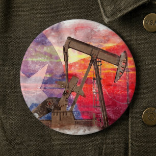 Texas Oil Pumpjack: Lone Star State Heritage Art 6 Cm Round Badge