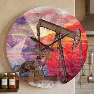 Texas Oil Pumpjack: Lone Star State Heritage Art Large Clock