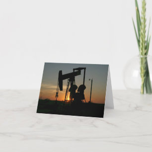 Texas Oil Pumpjack Silhouette at Sunset Card